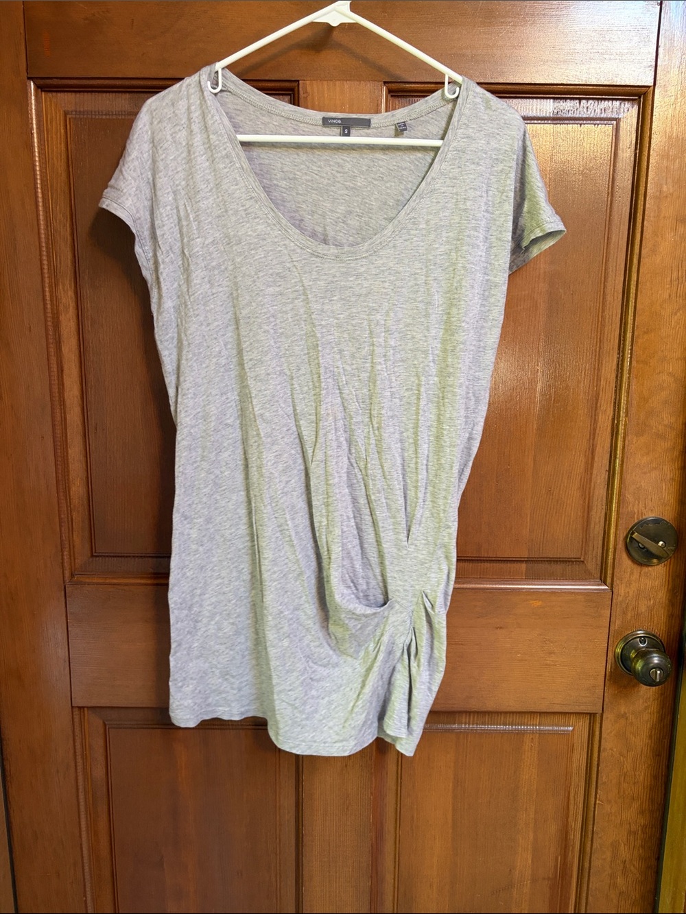 Vince Light Gray Pima Cotton Scoop-Neck Short-Sleeve Tunic with Side Knot Size S